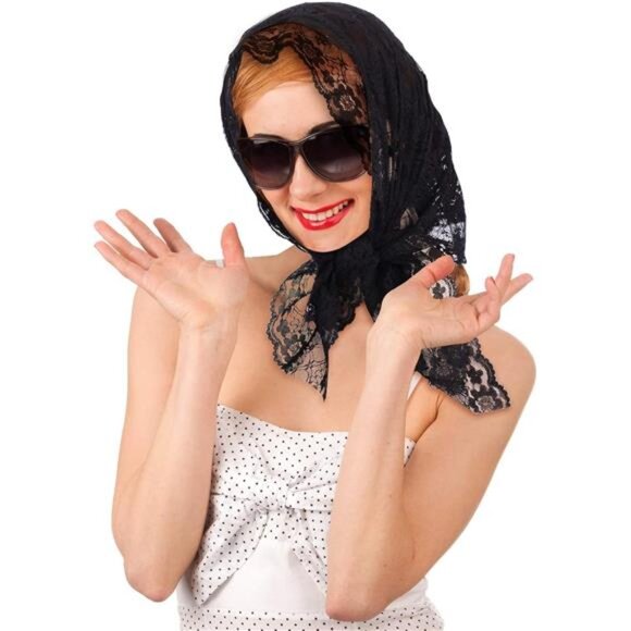 Boao 2 Pieces Floral Lace Veils for Women Head Covering Latin Mass Mantilla - Picture 6 of 8